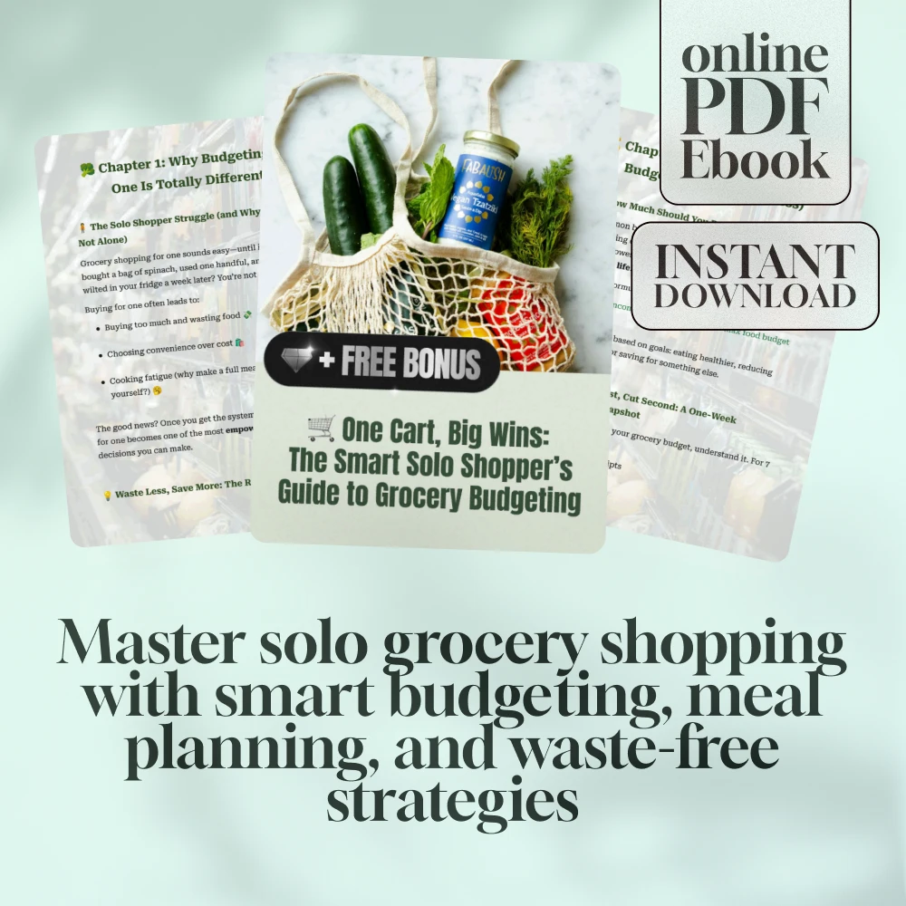 One Cart, Big Wins: The Smart Solo Shopper’s Guide to Grocery Budgeting | How to Grocery Shop on a Budget for 1 | Budget Meal Planning eBook