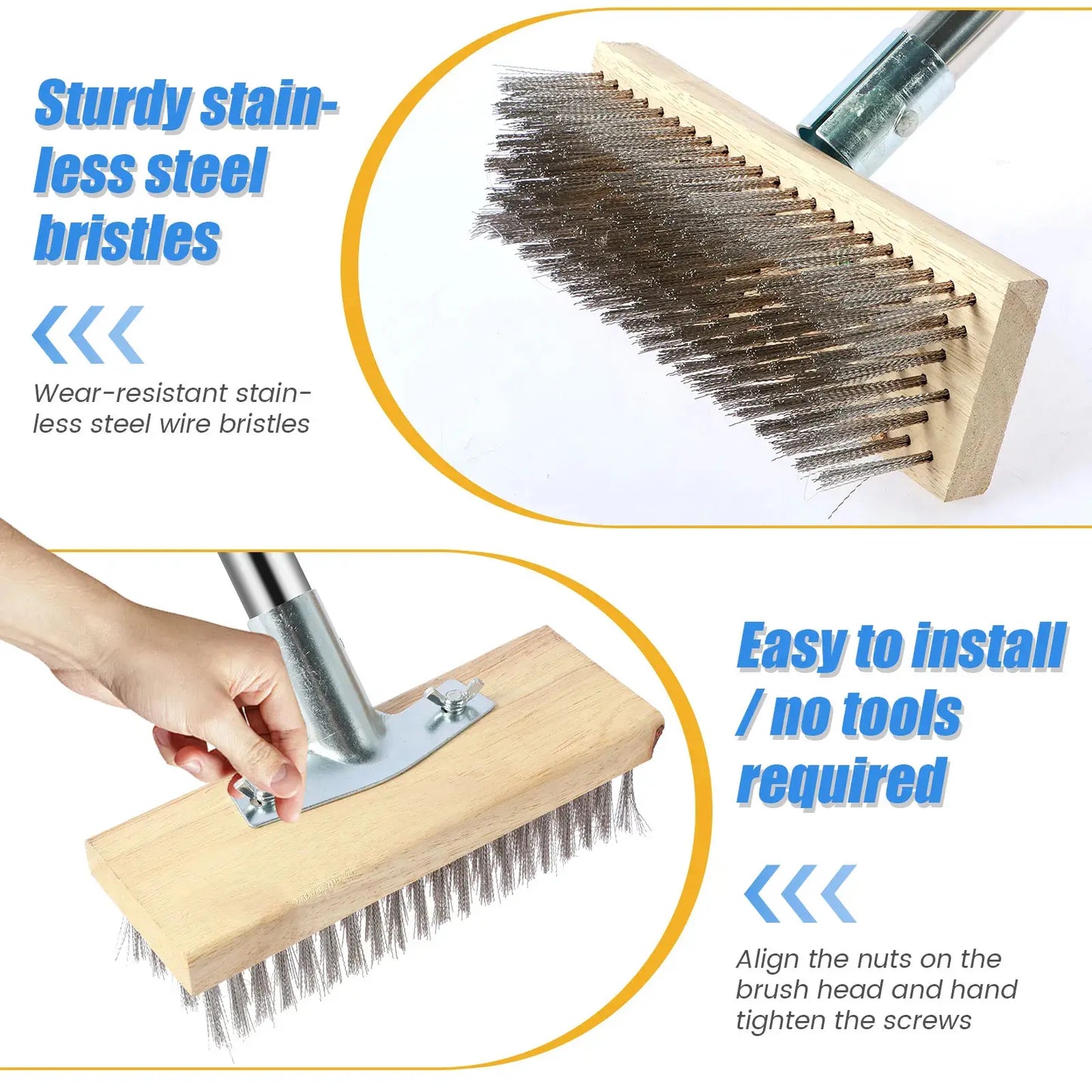 Stainless Steel Wire Floor Scrub Brush with Long Adjustable Handle for Outdoor Cleaning
