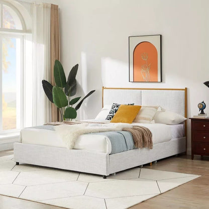 Queen Size Bed with Steamed Bread Backrest and Storage Drawers - DSARD