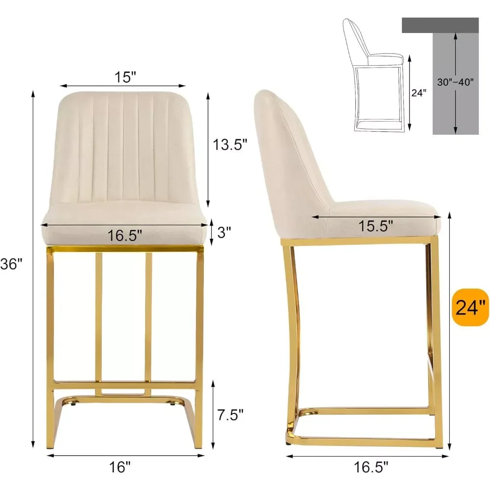 Beige Upholstered Bar Stools with Back and Gold Metal Frame - DSARD - DSARD