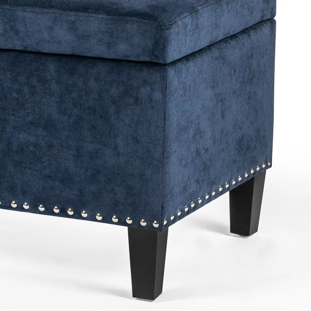 Tufted Linen Storage Ottoman Bench with Lift Top & Solid Wood Legs - DSARD