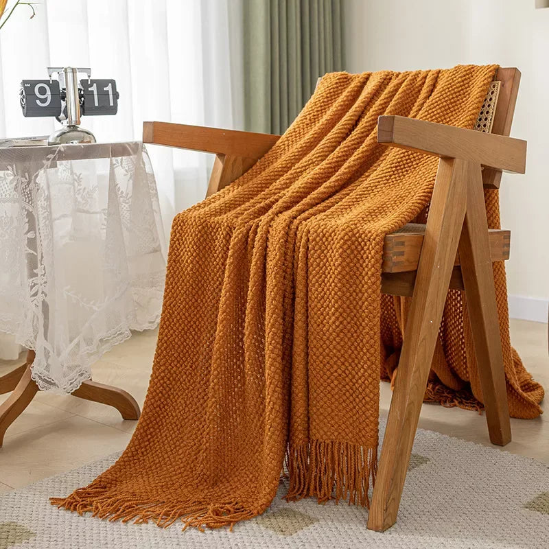 Europe Style Cozy Knitted Throw Blanket with Tassels for Couch & Bed - DSARD