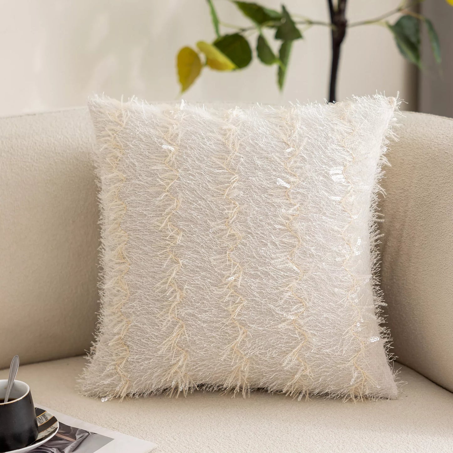 Luxury Sequin Tassel Throw Pillow Cover