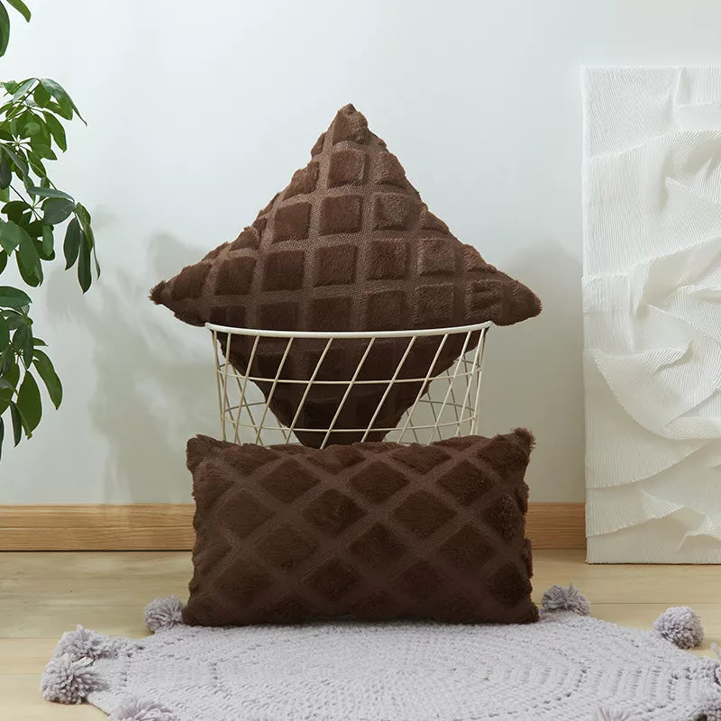 Set of 2 Decorative Boho Plush Throw Pillow Covers – Faux Wool Cushion Covers for Sofa & Bed