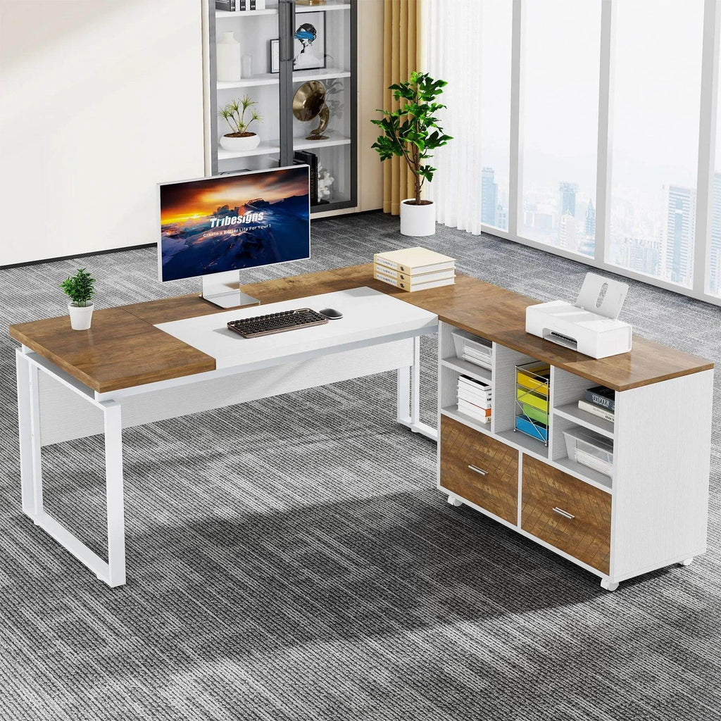 2-Drawer Wood Lateral File Cabinet with Shelves and Rolling Wheels - DSARD