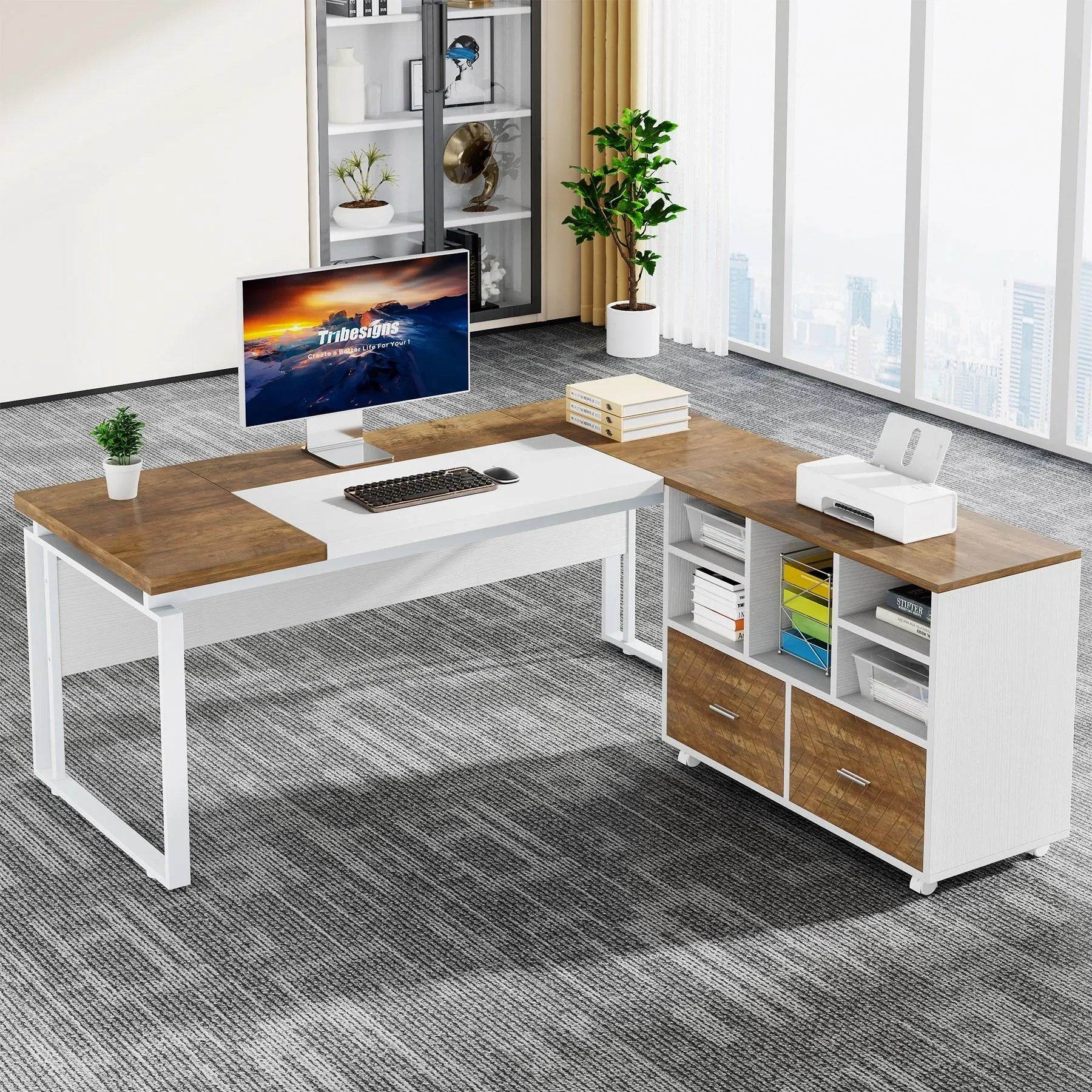 2-Drawer Wood Lateral File Cabinet with Shelves and Rolling Wheels - DSARD