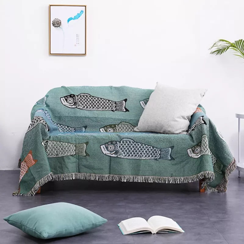 Modern Koi Fish Pattern Throw Blanket – Soft, Stylish, and Dust-Proof