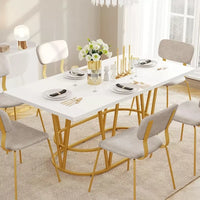 Modern White & Gold Dining Table with Marble Top - DSARD