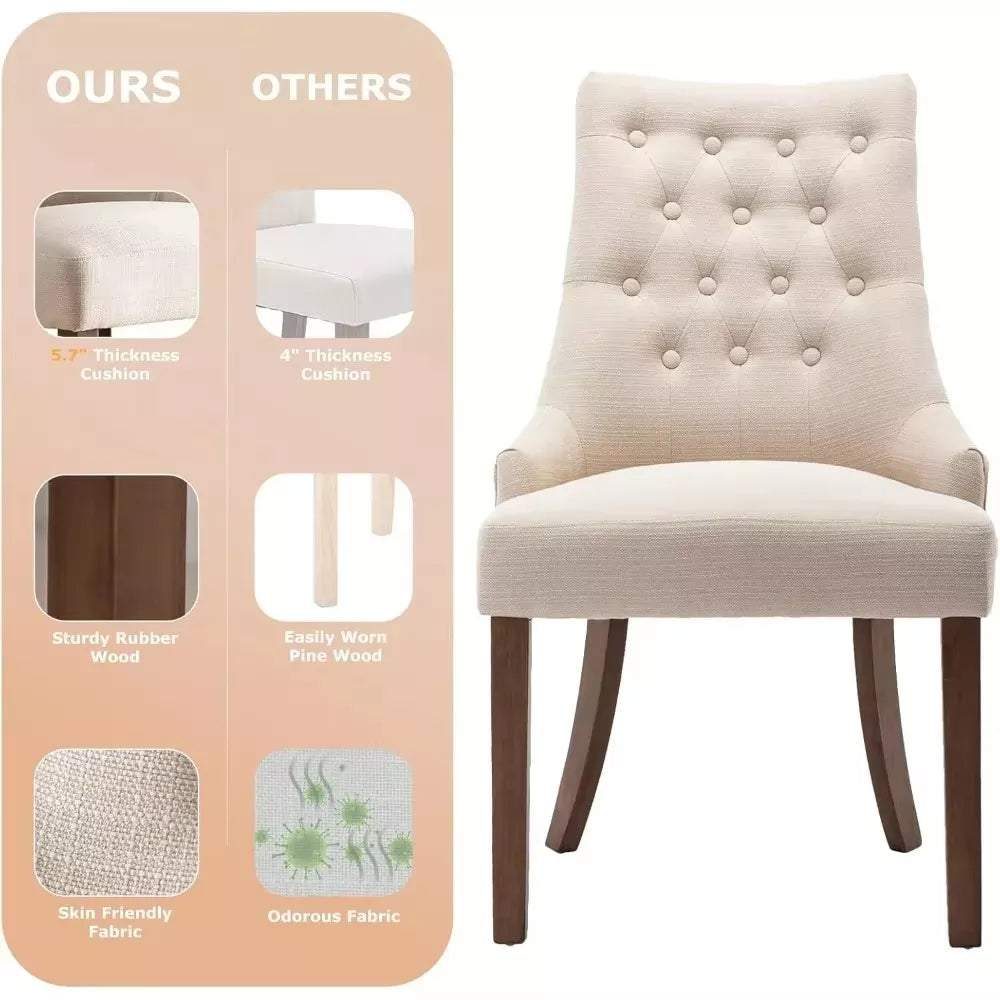 Wingback Upholstered Dining Chairs Set of 2 – Tufted Fabric Accent Chairs - DSARD