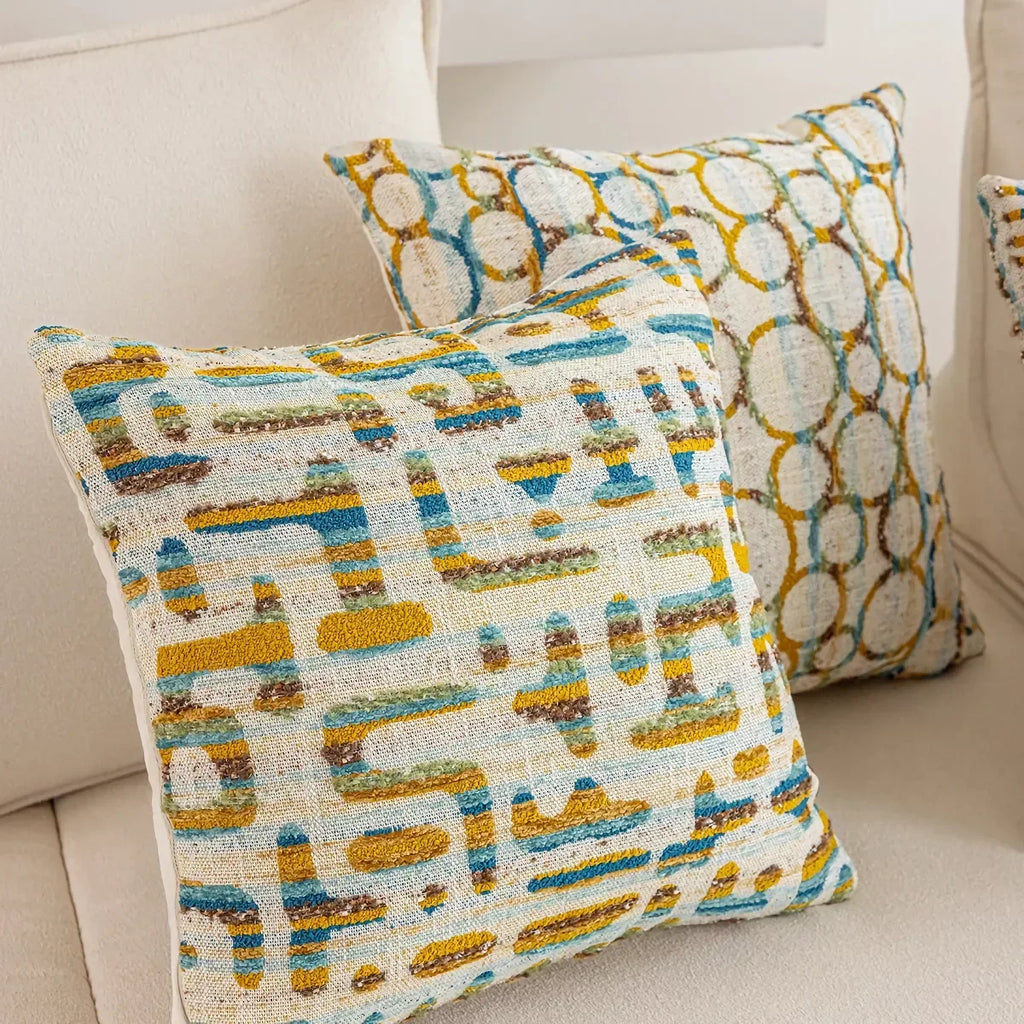Bohemian Plush Throw Pillow Cover 18×18″ – Geometric Stamped Cushion Case - DSARD