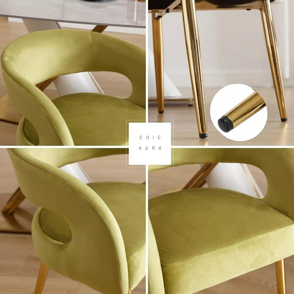 Velvet Upholstered Dining Chairs with Open Back and Golden Legs, Set of 4 - DSARD