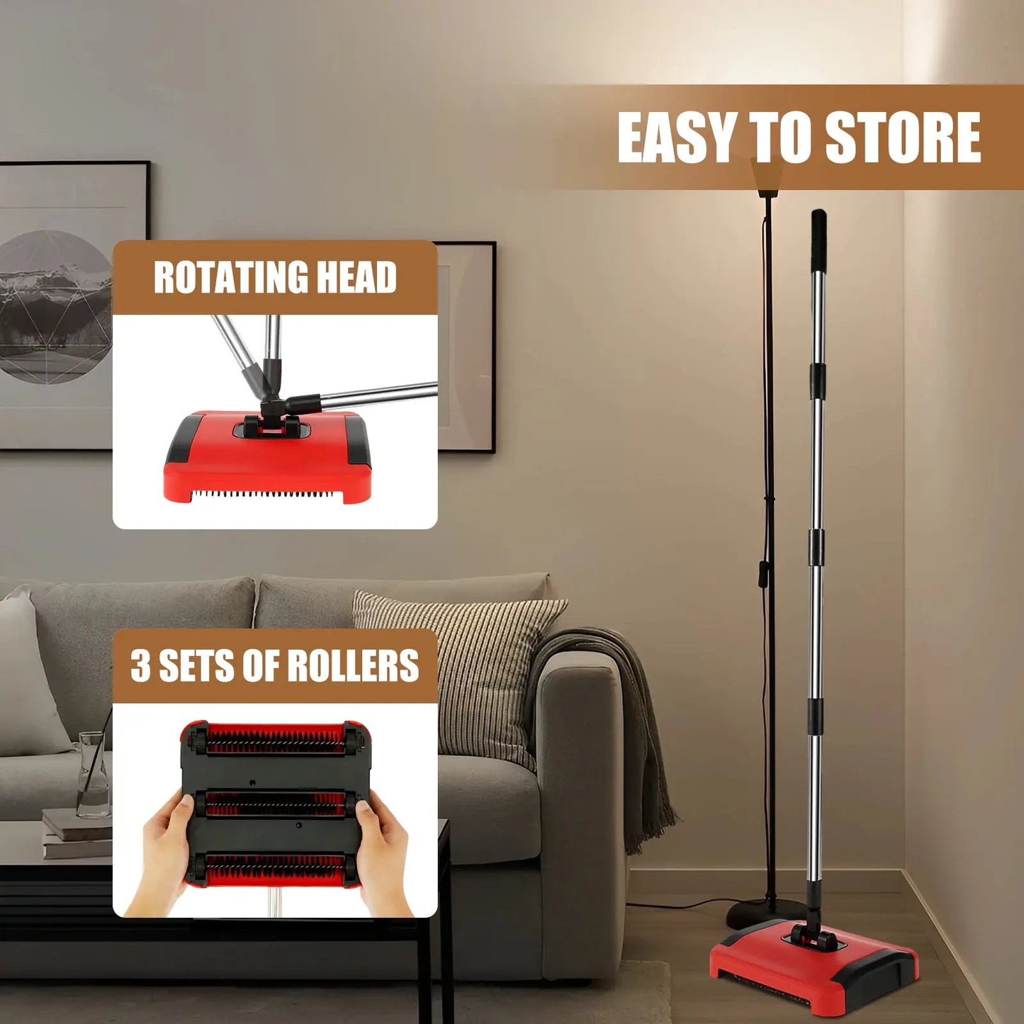 Hand-Push Carpet Floor Sweeper – Automatic Broom Cleaner for Home, Office, Rugs, Pet Hair, Dust & Debris