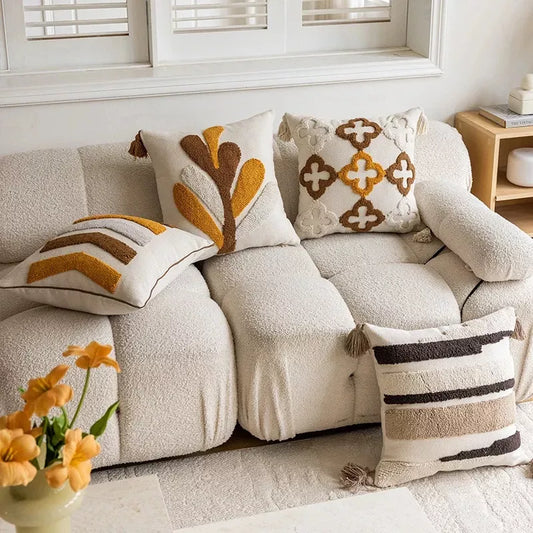 Retro Geometric Embroidered Cotton Canvas Pillow Cover 18x18in