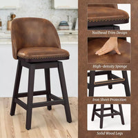 Swivel Faux Leather Counter Height Bar Stools with Back and Nailhead Trim - DSARD