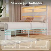 Queen Size Metal Bed Frame with LED Storage Headboard, Drawers, and Charging Station - DSARD
