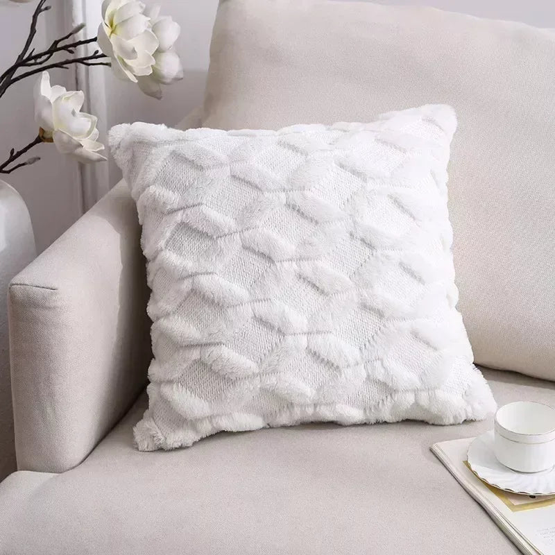 2-Piece Solid Color Plush Pillowcase Set with 3D Wave Pattern – 45x45cm