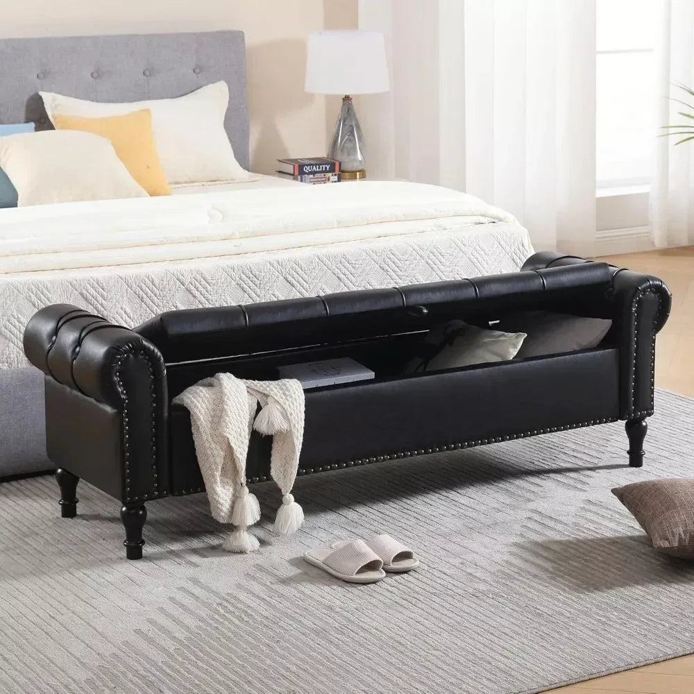 67 Inch Leather Storage Ottoman Bench with Arms - DSARD - DSARD
