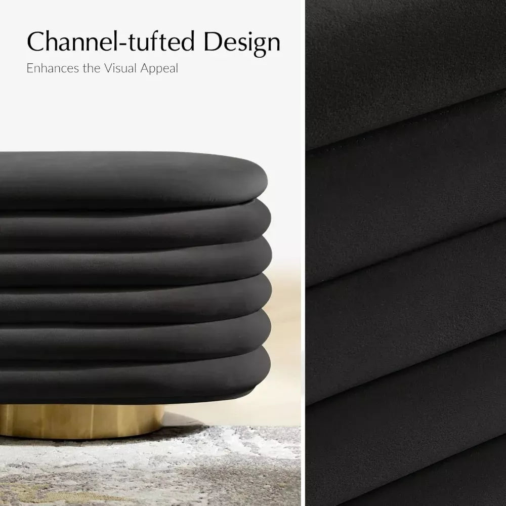Large Velvet Storage Ottoman Bench with Tufted Design and Gold Legs - DSARD