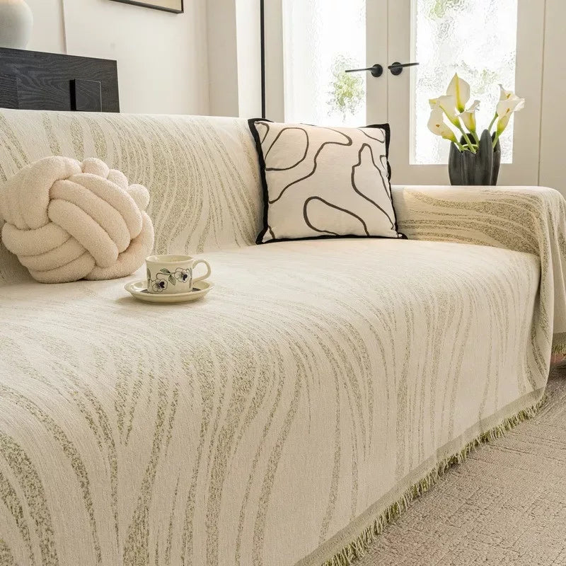 All-Inclusive Chenille Sofa Cover with Tassels – Anti-Scratch, Non-Slip & Cozy - DSARD