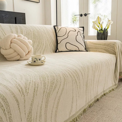 All-Inclusive Chenille Sofa Cover with Tassels – Anti-Scratch, Non-Slip & Cozy