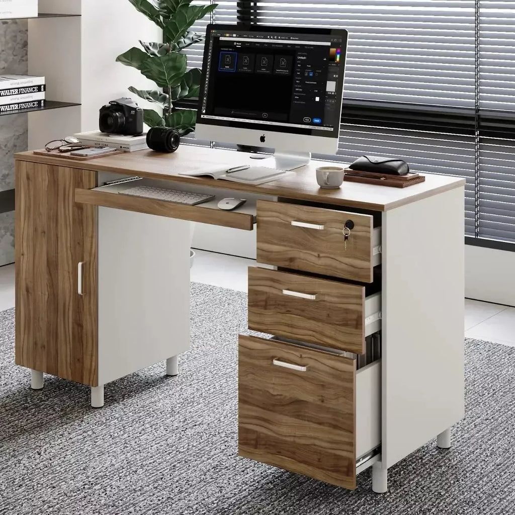 Office Desk with 3 Drawers & CPU Storage Cabinet - DSARD