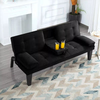 Velvet Futon Sleeper Sofa Bed with Cup Holders and Adjustable Backrest - DSARD