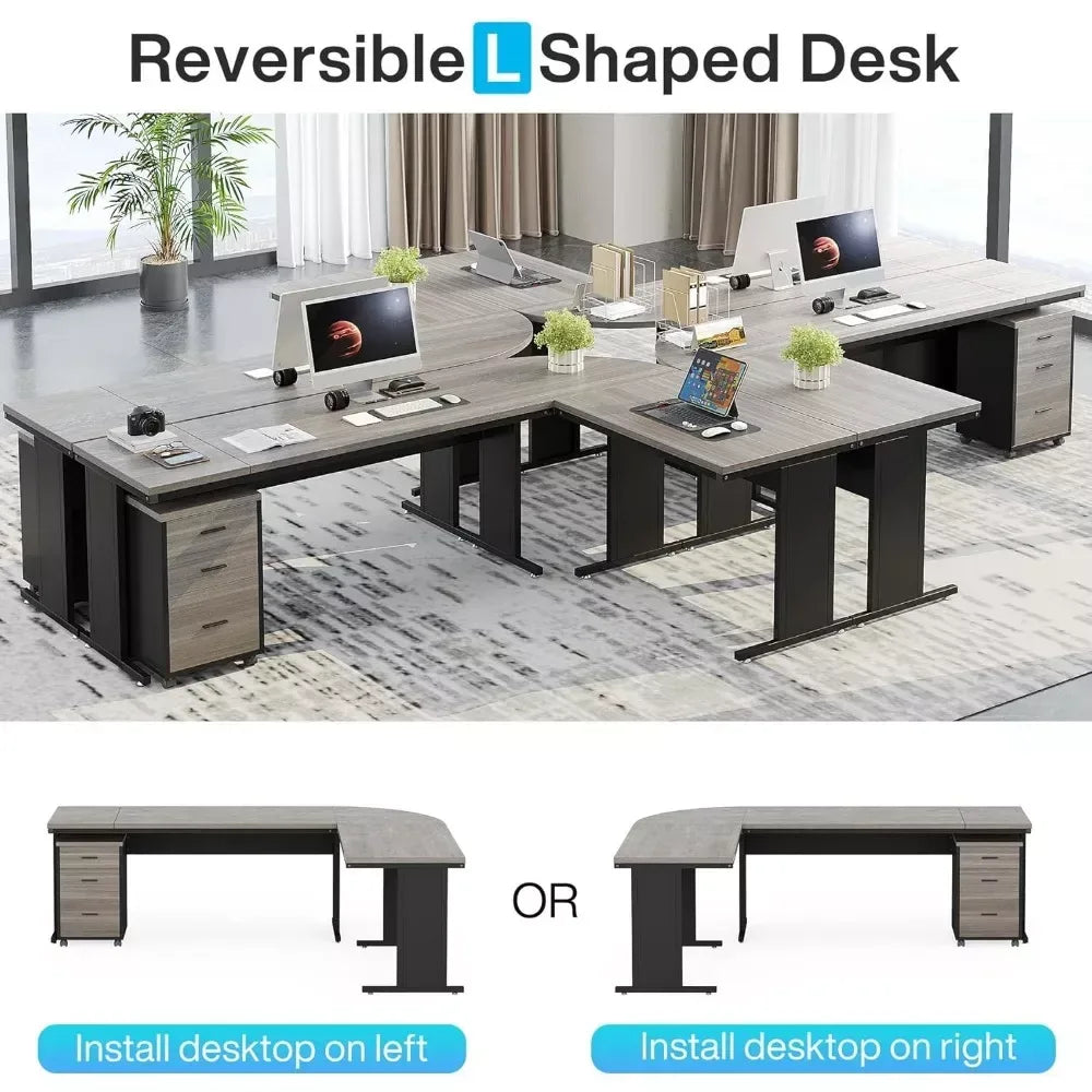 83-Inch L-Shaped Executive Office Desk with 3-Drawer File Cabinet - DSARD - DSARD