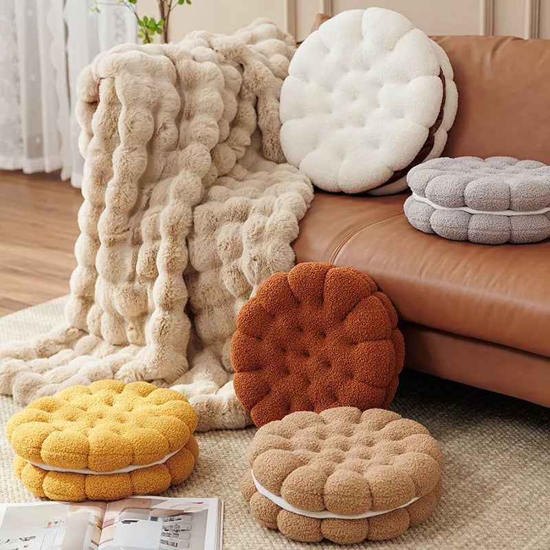 Round Sandwich Biscuit Sofa Pillow – Soft & Comfortable Cushion for Living Room or Bedroom