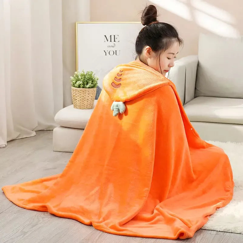 Cozy Cartoon Hooded Blanket – Wearable Coral Velvet Throw for Adults & Kids