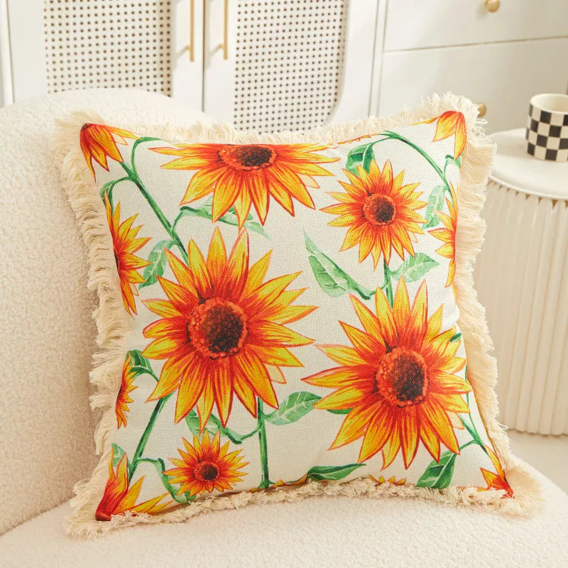 Nordic Sunflower Cotton Linen Pillowcase – Stylish Home Decor