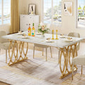 63″ Rectangular Dining Table with Faux Marble Top and Gold Metal Legs - DSARD - DSARD