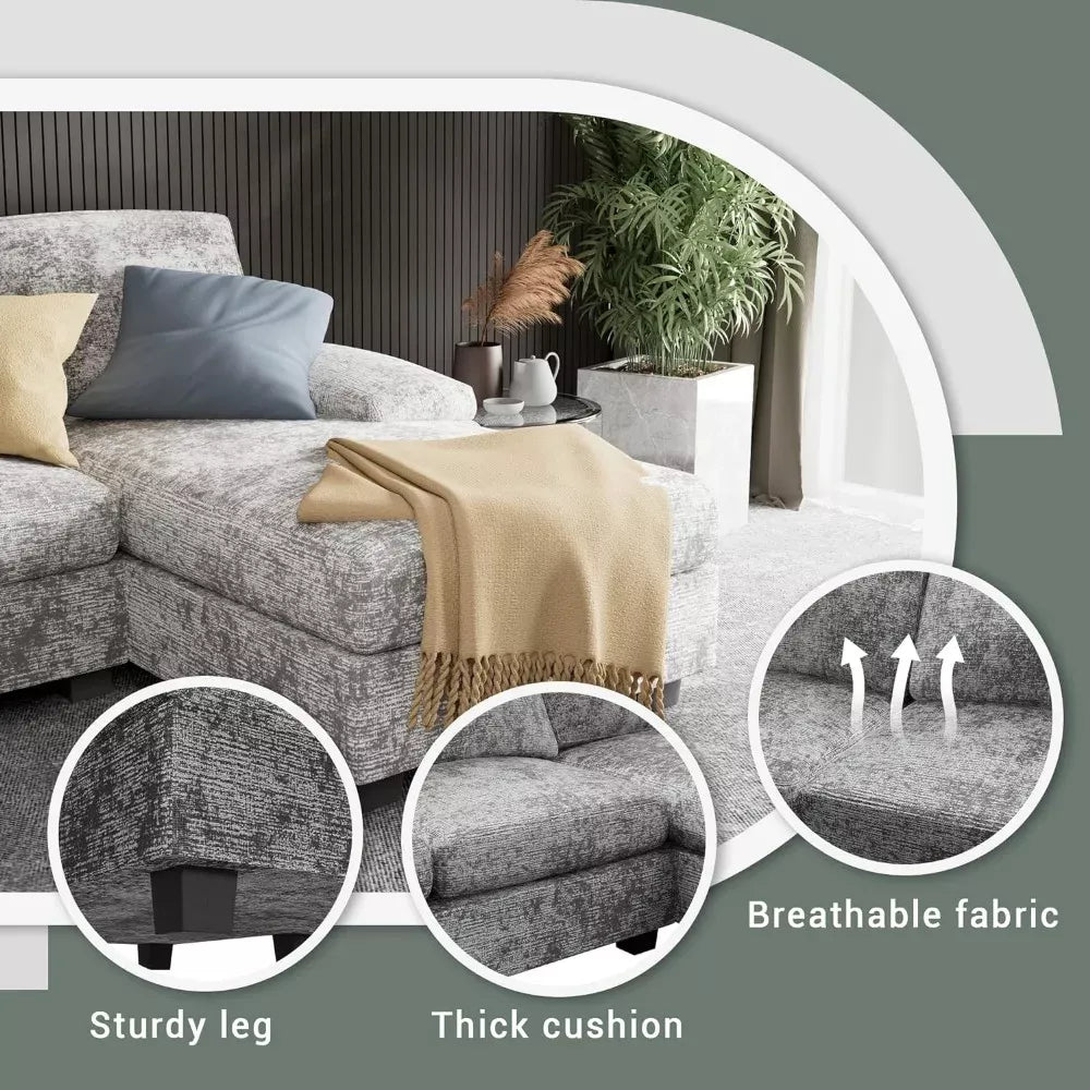 Modern U-Shaped Convertible Sectional Sofa with Double Chaise – 4-Seater Sofa Set - DSARD