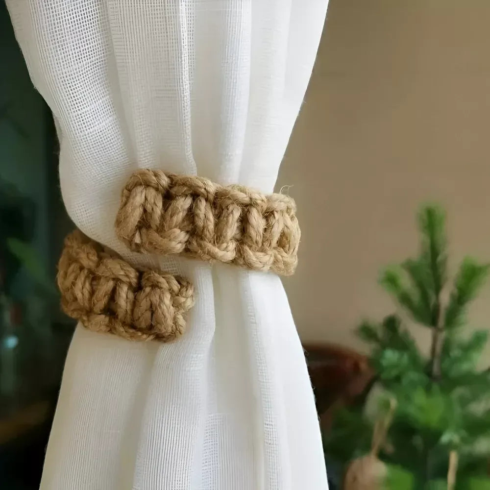 Boho Handwoven Linen Curtain Tiebacks – Set of 2 Adjustable Hemp Rope Holdbacks - DSARD