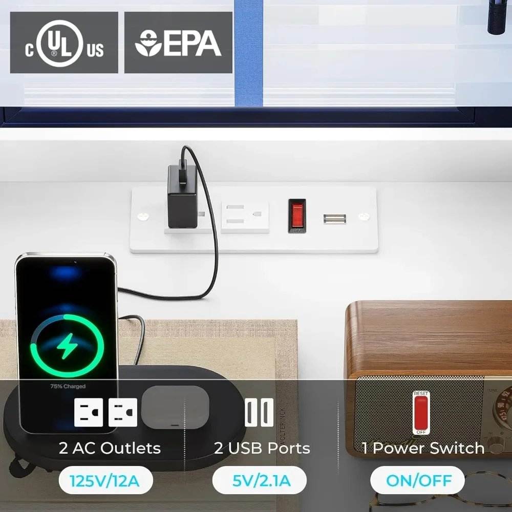 Set of 2 LED Premium Nightstands with 3 Drawers, Pull-Out Tray & Charging Station