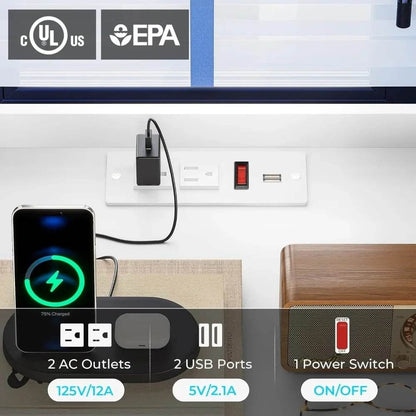 Set of 2 LED Premium Nightstands with 3 Drawers, Pull-Out Tray & Charging Station