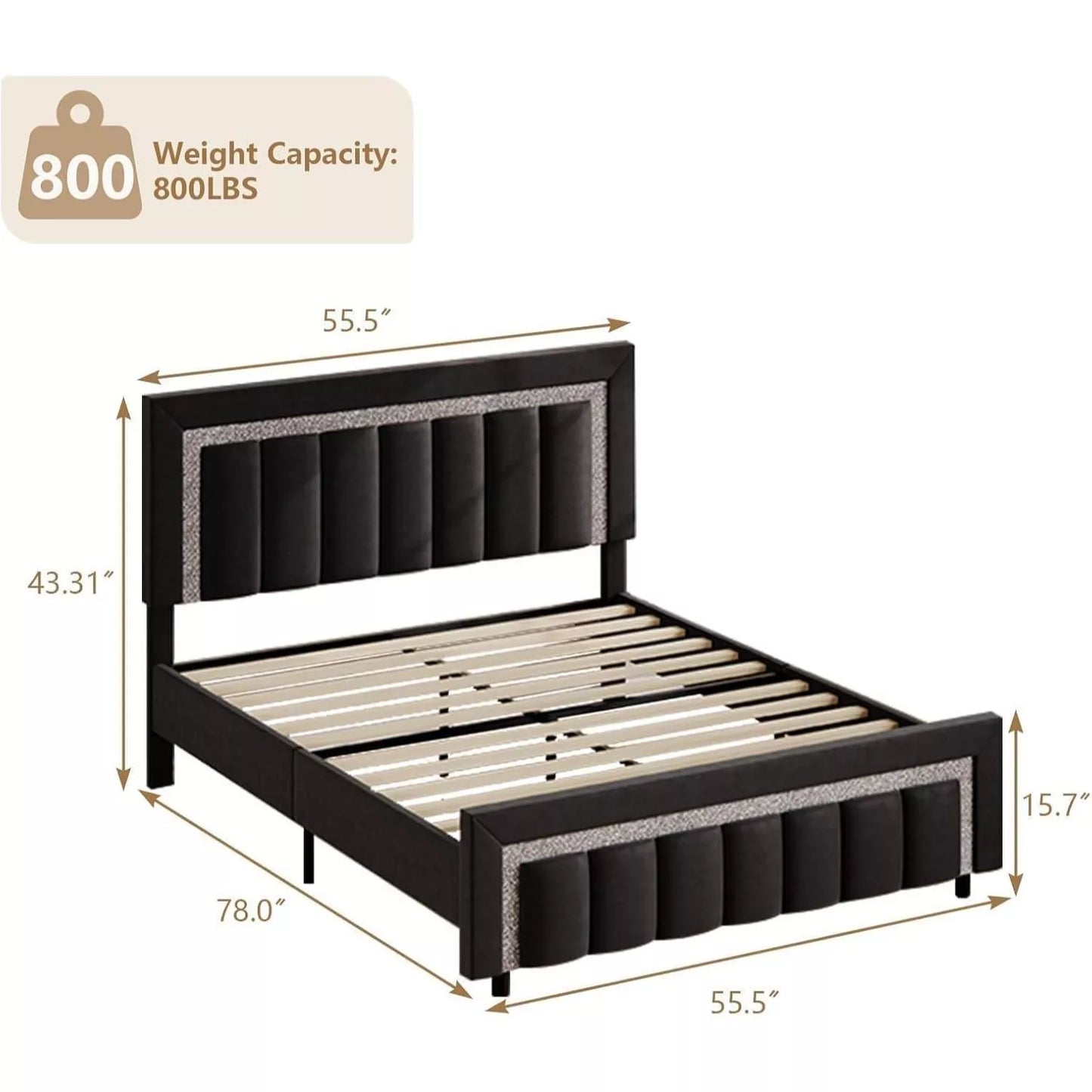 Black Velvet Full Size Bed Frame with Diamond Tufted Headboard & Footboard - DSARD