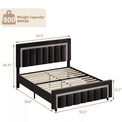 Black Velvet Full Size Bed Frame with Diamond Tufted Headboard & Footboard - DSARD
