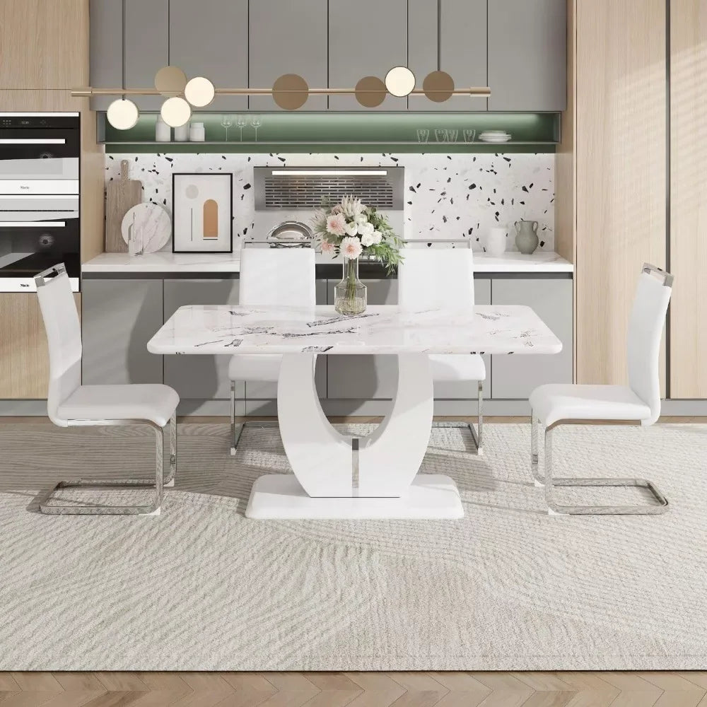 63″ Modern Rectangular Marble Dining Table for 6 – Imitation Marble Top - DSARD - DSARD