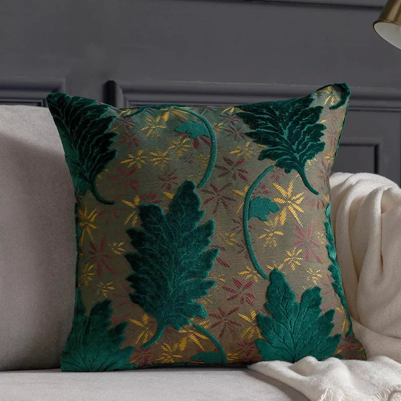 Luxury Embroidered Leaf Cushion Cover 18×18 Inch