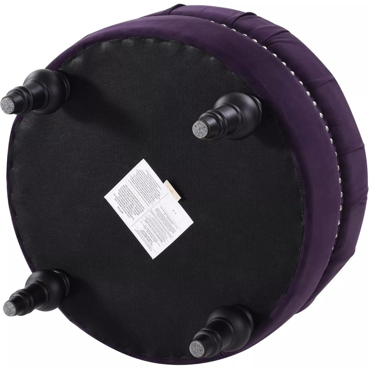 Lux Tufted Round Ottoman with Nailhead Trim, Purple Velvet, 25-Inch - DSARD