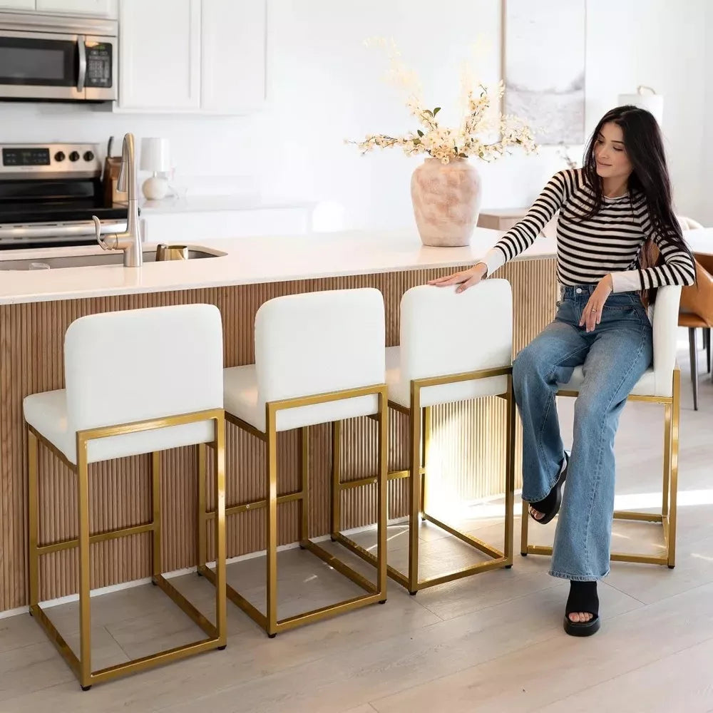 Off White & Gold 24-Inch Counter Height Bar Stools with Backrest - DSARD