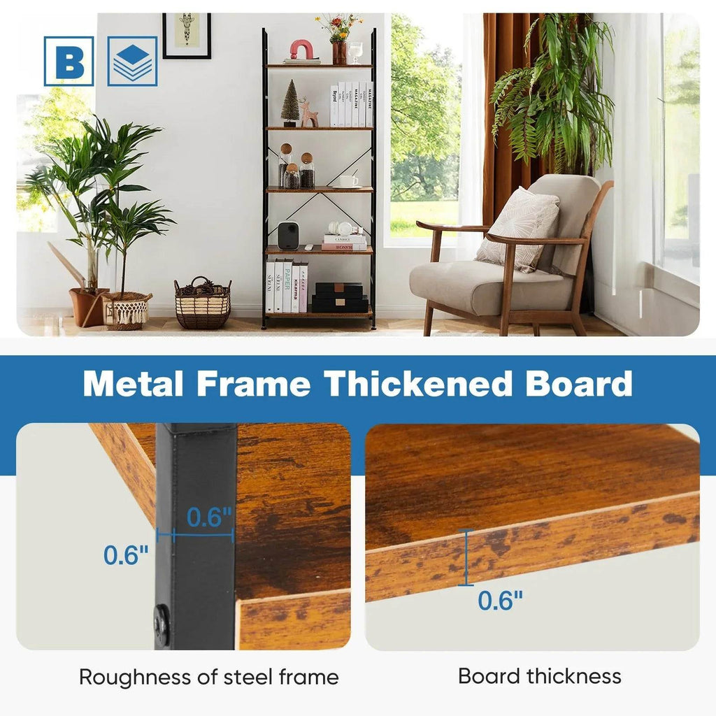 5 Tier Modern Bookshelf - Space-Saving Corner Storage Organizer for Home & Office - DSARD