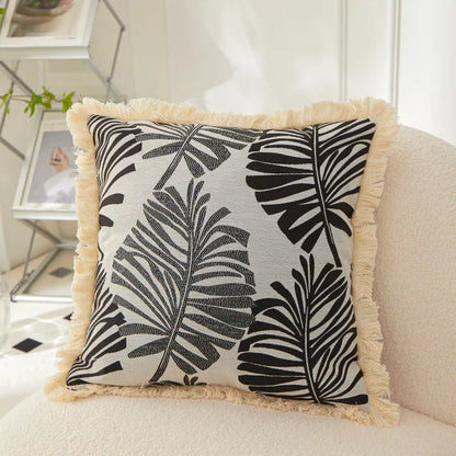 Farmhouse Fringe Throw Pillow Covers with Tassels, Set of 2