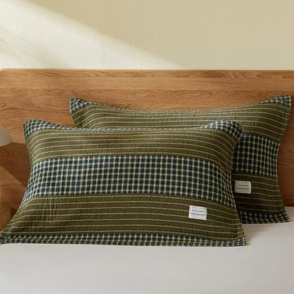 Soft Gauze Cotton Plaid Pillow Towels with Elastic Band, 2-Pack