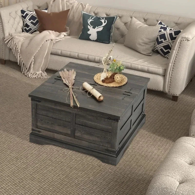Rustic Farmhouse Lift-Top Coffee Table – Living Room Storage