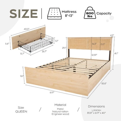 Natural Rattan Queen Bed Frame - DSARD