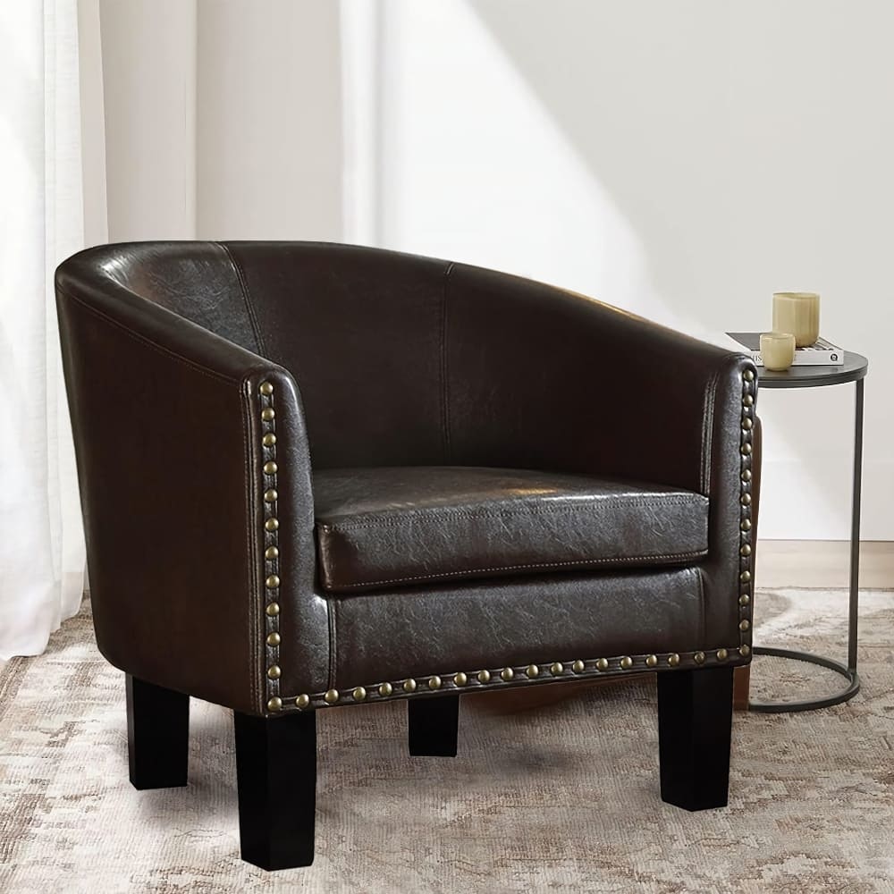 Modern Minimalist Faux Leather Barrel Armchair - DSARD