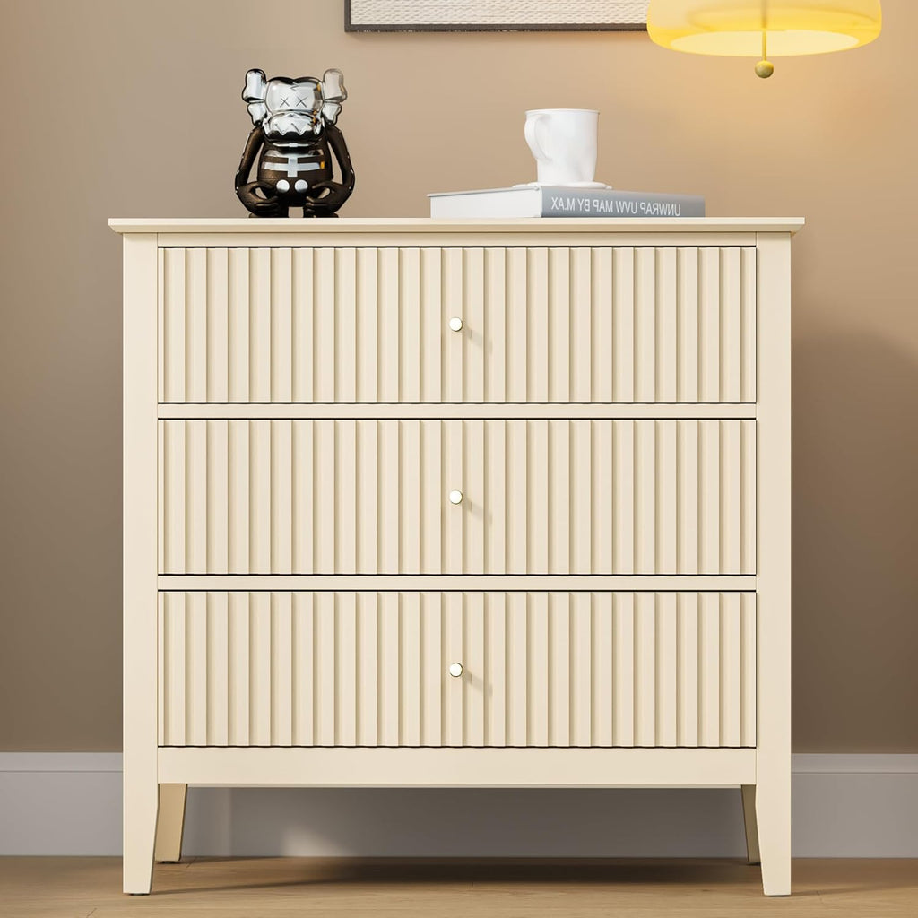 Set of 2 Modern 3-Drawer Premium Nightstands, 30-Inch Tall Fluted Chests with Storage