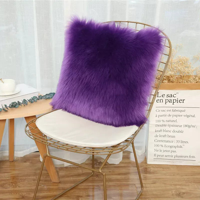Fluffy White Plush Cushion Cover
