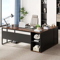 71″ L-Shaped Executive Desk with Storage Cabinet and Shelves - DSARD - DSARD